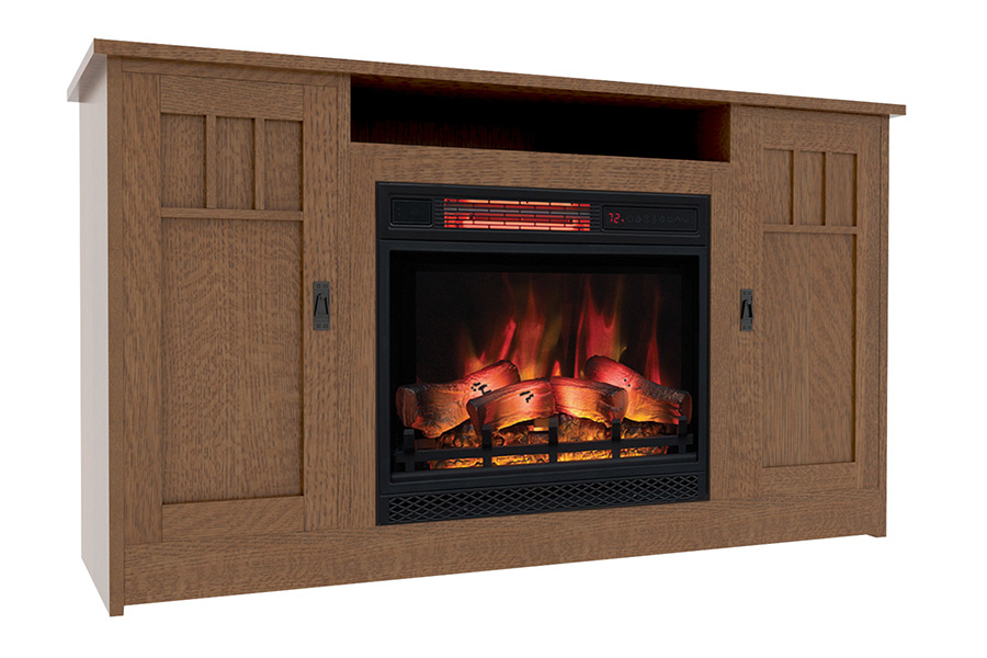 030-s Sierra mission with open storage media console fireplace